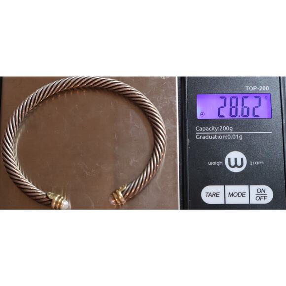 David Yurman Sterling Silver & 14k Pearl Cable Bracelet 28.62G/ 4.7mm - Picture 7 of 7